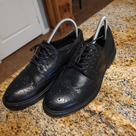 Gravitypope Black Leather Brogue Shoes, US 7 EU 39, Made in Italy - Picture 1 of 12